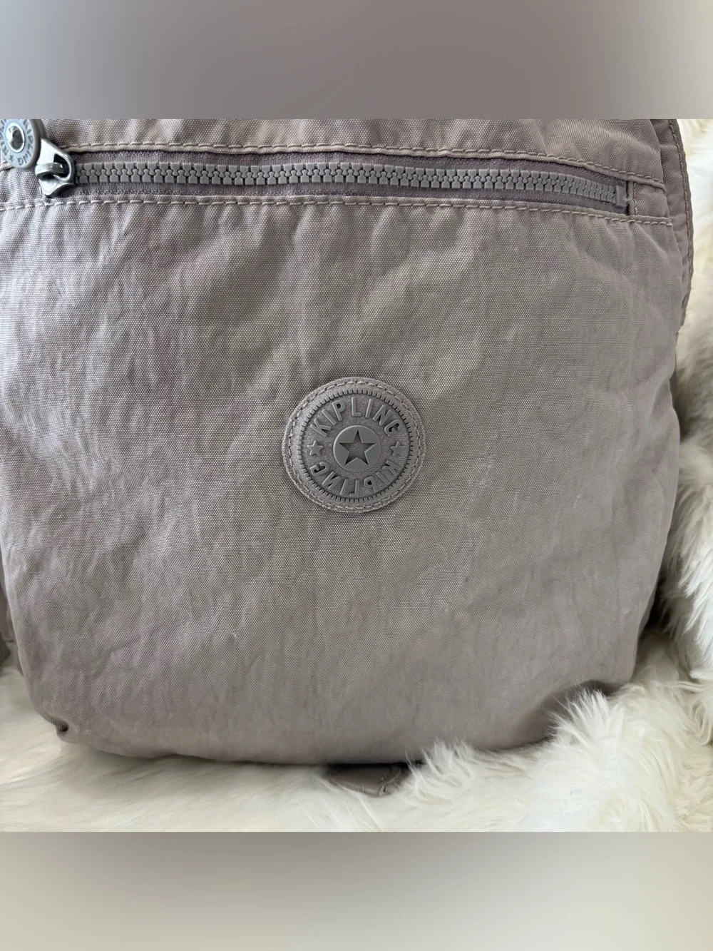 Kipling Live Light Backpack Taupe Gray Nylon Monkey Charm Multi Pocket